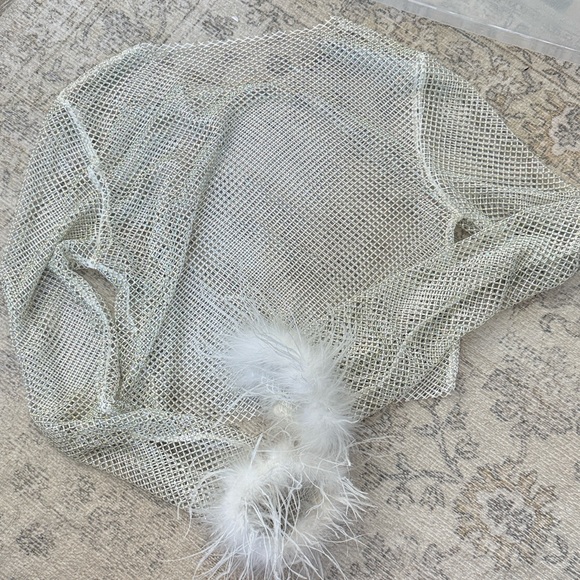 NWOT White Rhinestone Mesh Long Sleeve Top - Picture 2 of 3